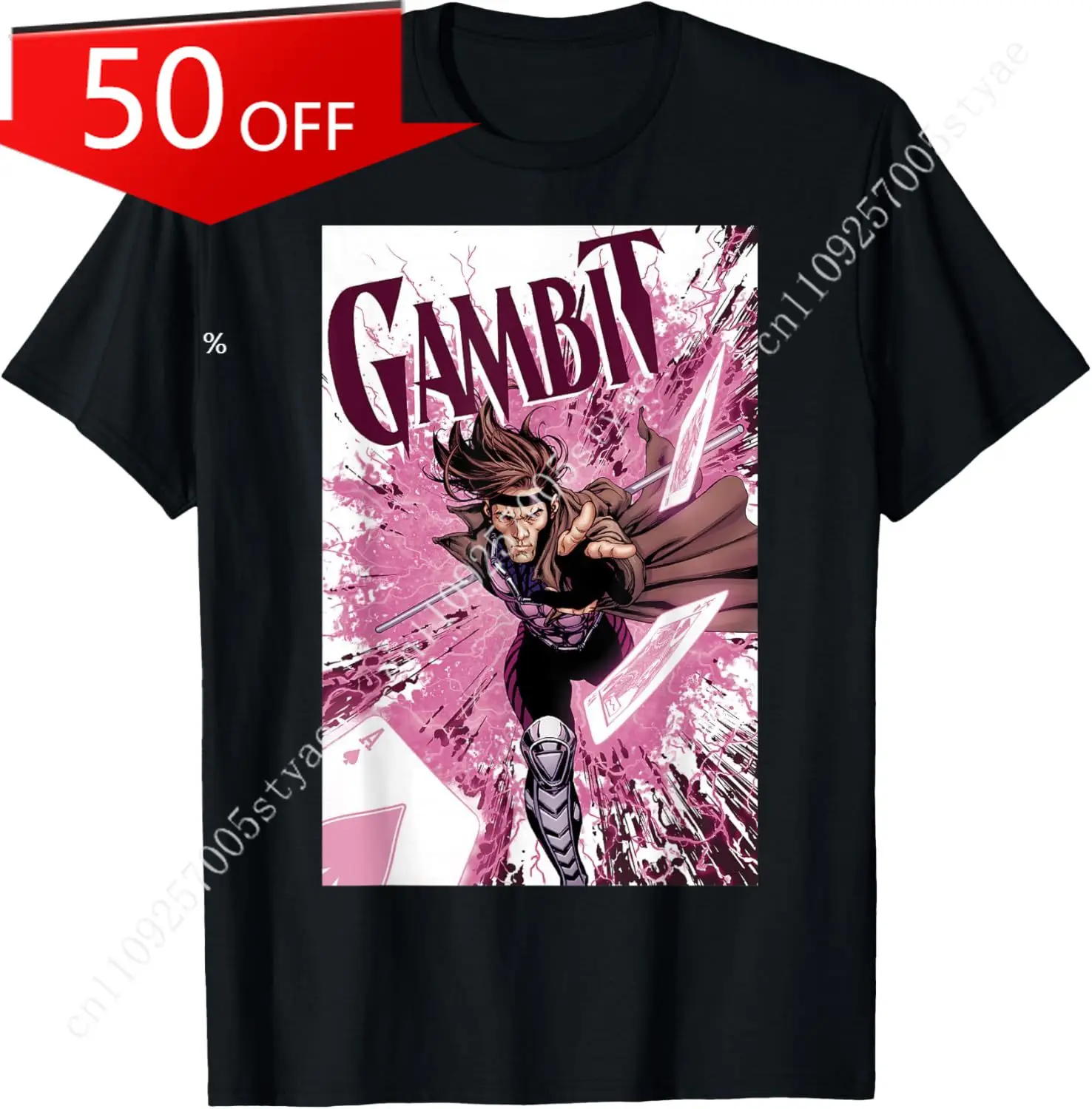 

Marvel X-Men Gambit Pink Cards Explosion Graphic T-Shirt T-Shirt
