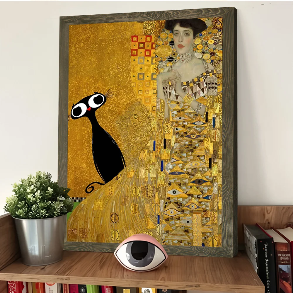 غوستاف كليمت القطة السوداء صورة ملصق تخصيص مطبوعة قماش اللوحة للصور جدار الفن غرفة الألعاب الديكور المنزل