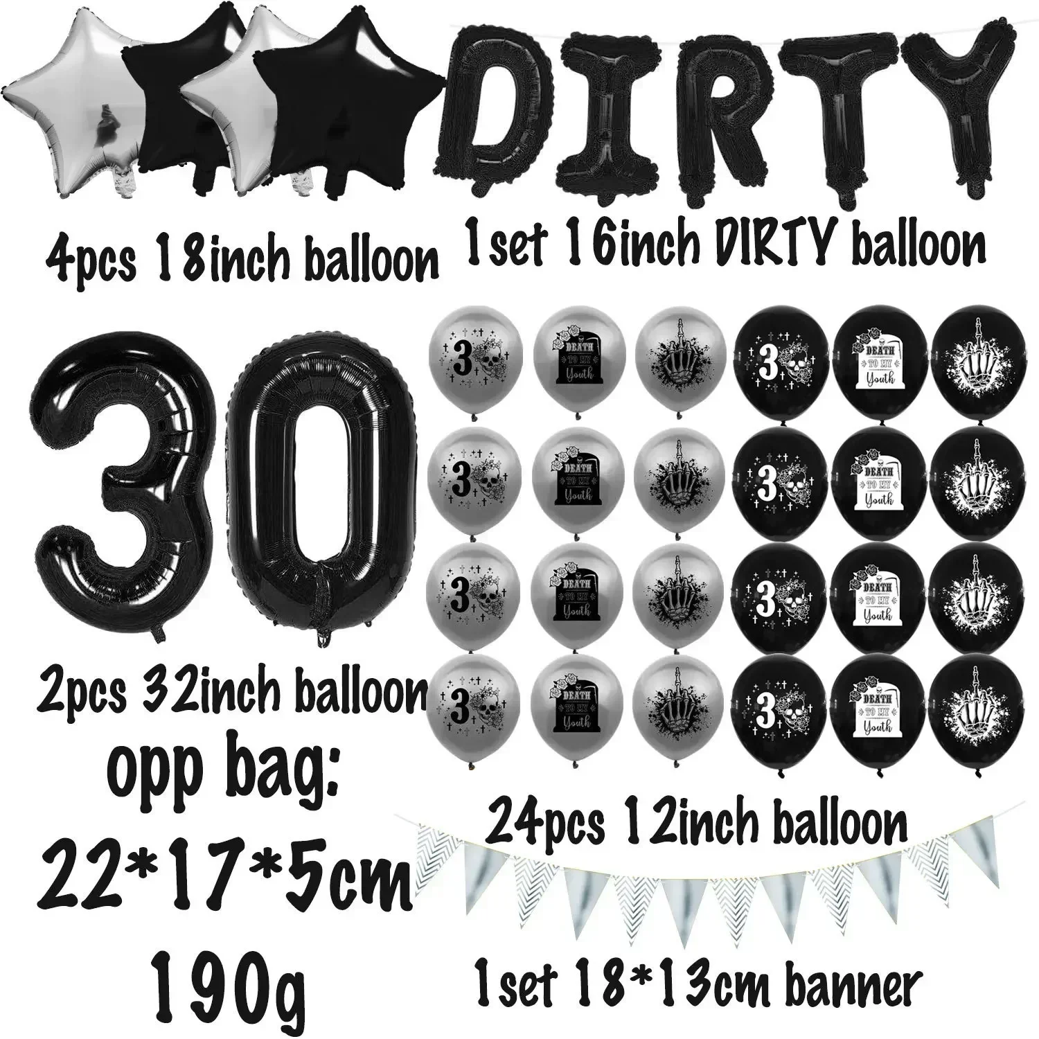 Death To My Twenties Black 30th Birthday Decorations with Rip To My 20s Balloons Number 30 Foil Balloon for Adult Party