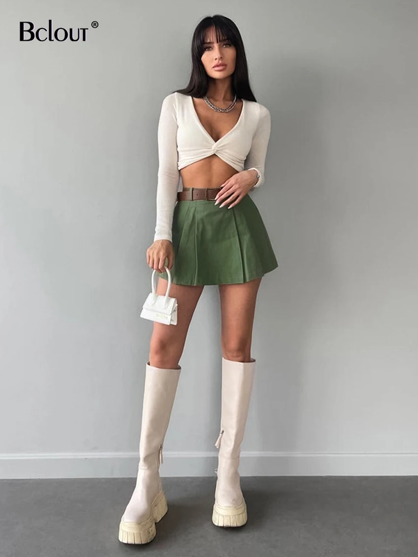 Bclout Summer Cotton Shorts Skirts Women 2024 Fashion High Waist A-Line Slim Sexy Shorts Skirts Elegant Solid Pleated Shorts Y2k