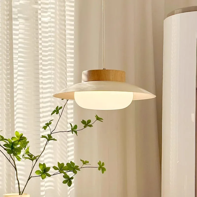 

2025 With Wood LED Pendant Light White Acrylic Lampshade Home Restaurant Bar Foyer Shop Suspension Lamp