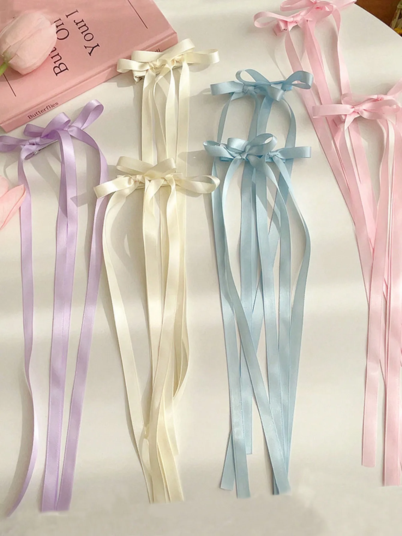 Juego de 2 piezas de pinzas para el cabello con cinta y lazo de doble nudo, bonitas y dulces para mujeres y niñas, accesorios para el cabello