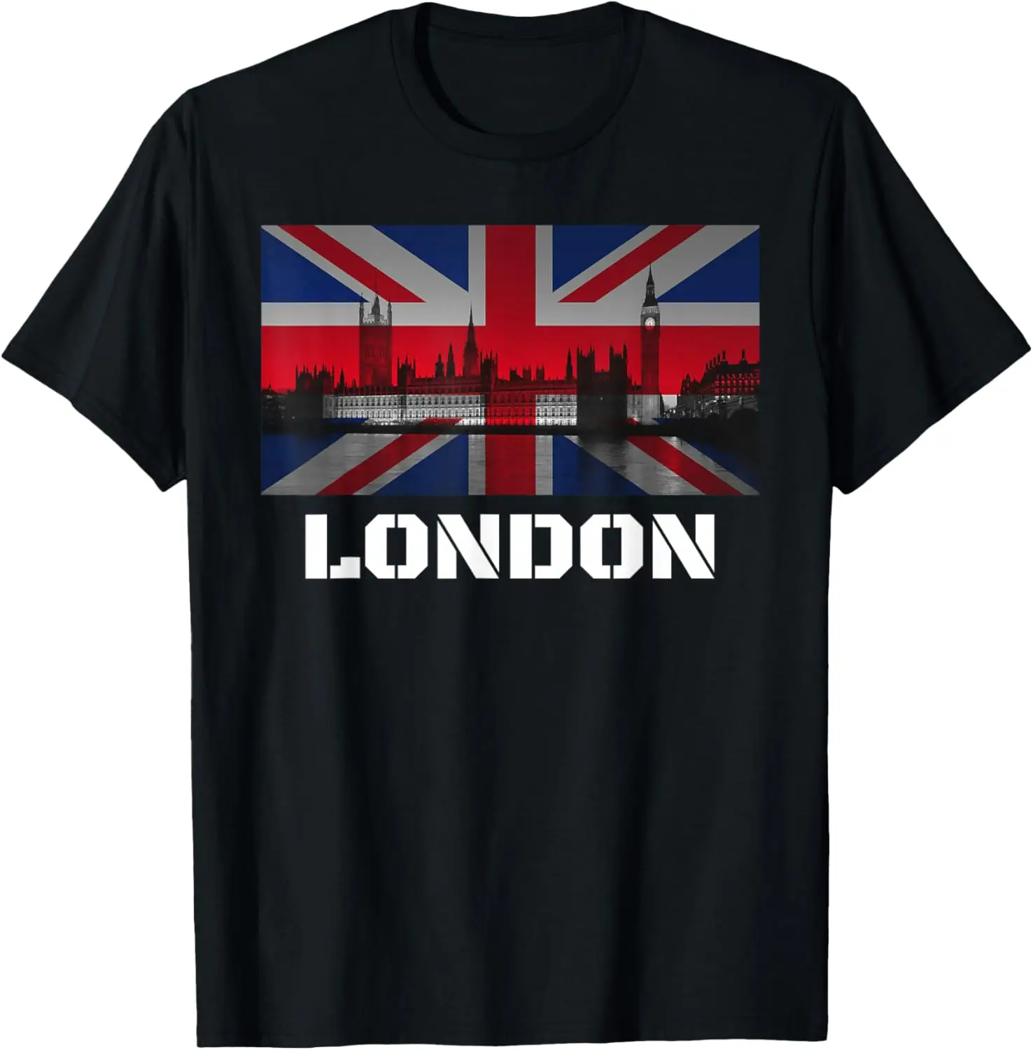 

London UK Flag Union Jack Big Ben Graphic Tee Breathable Cotton Short Sleeve T-Shirt Trip
