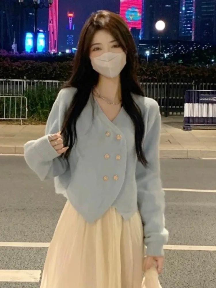 ort محبوك سترة المرأة f تنورة مطابقة تصميم ناعم غير متناظرة سترة مفتوحة الخريف الشتاء Thiened طويلة Sve... #1