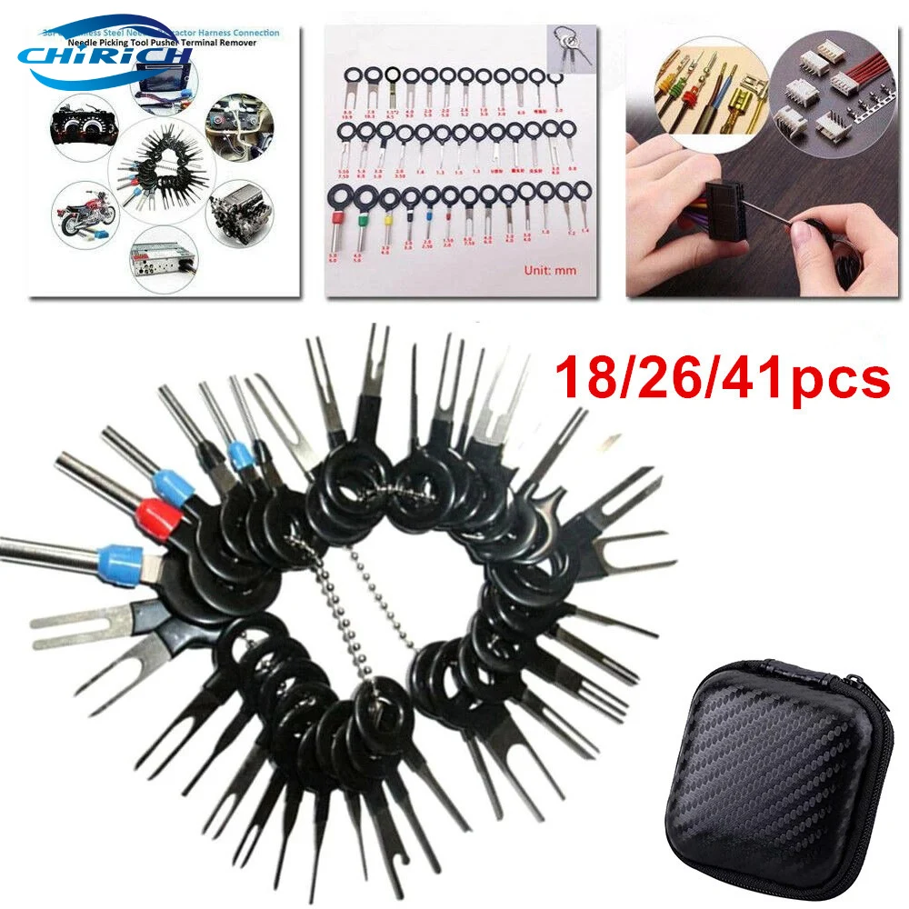 18/26/41Pcs Car Terminal Removal Repair Tools Electrical Wiring Crimp Connector Pin Extractor Kit Keys Automotive Plug Puller