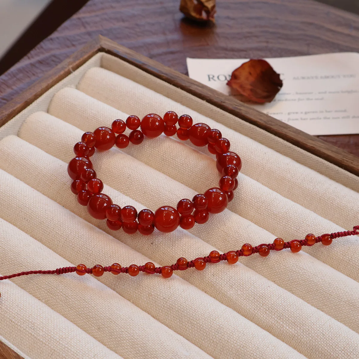 Natural Red Agate Bracelet for Women Simple Elegant Braided Rope / Elastic Beaded Bracelets Trendy Daily Wear Jewelry Gifts