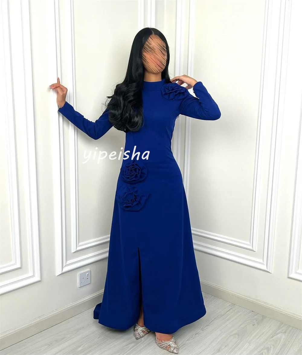 Disesuaikan gaya Modern Jersey bunga A-line O-Neck Midi Gaun gaun Prom Pastrol Unisex gaya Cina Formal kasual sederhana