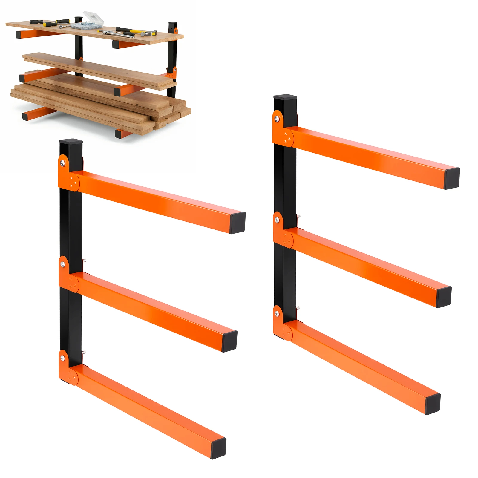 2er-Set Wandmontage-Garagenholzregal, belastbar bis 150 kg, 3 Ebenen, faltbar, für Brennholz, Fahrräder, bodenfreies Präsentationsregal