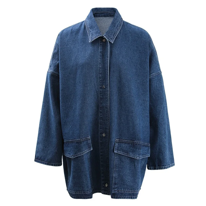 Denim Fabric Women Jacket 1 Piece Full Sleeves Loose Style Casual Street Wear Lapel Collar Jacket Spring Party Coat Prom Outfit