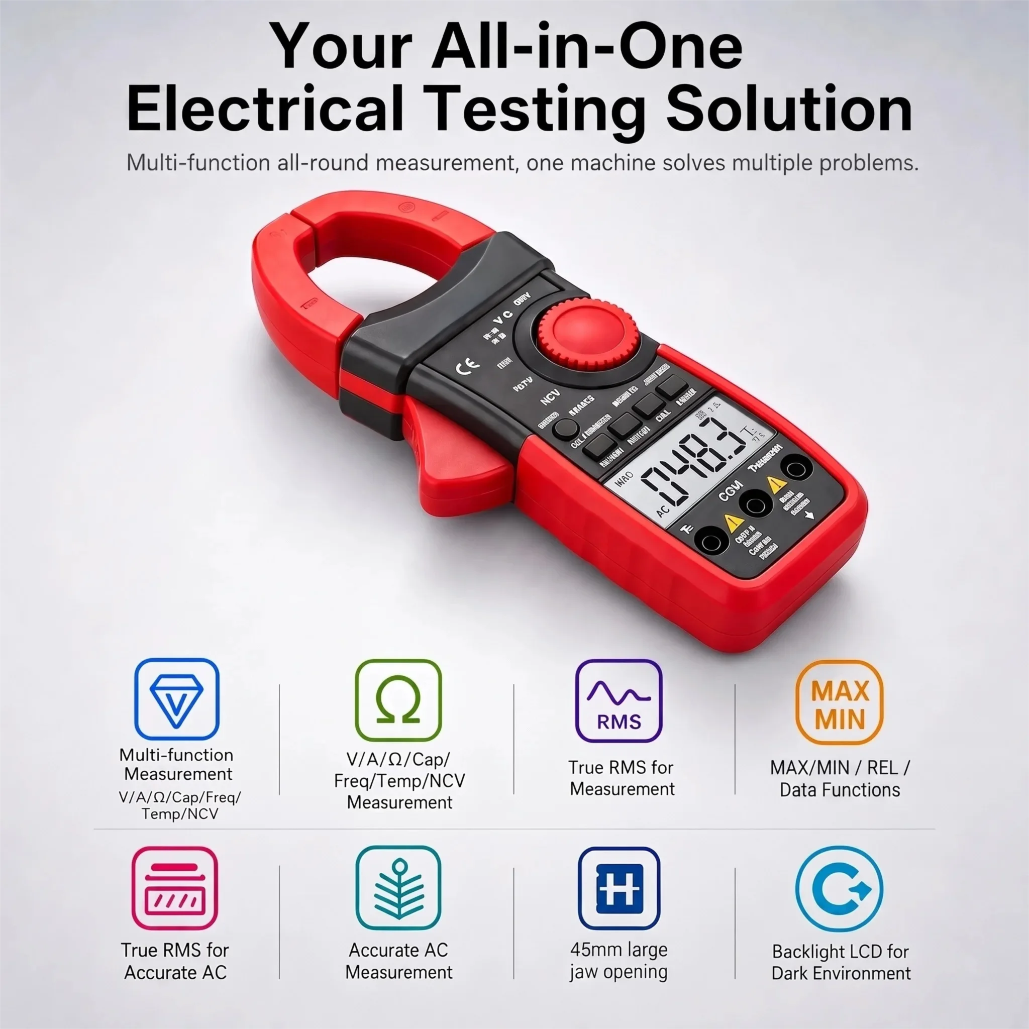 

Digital Clamp Meter 6000 Counts True RMS Auto Range AC DC Voltage Current NCV Bluetooth APP with Backlight for Electrician