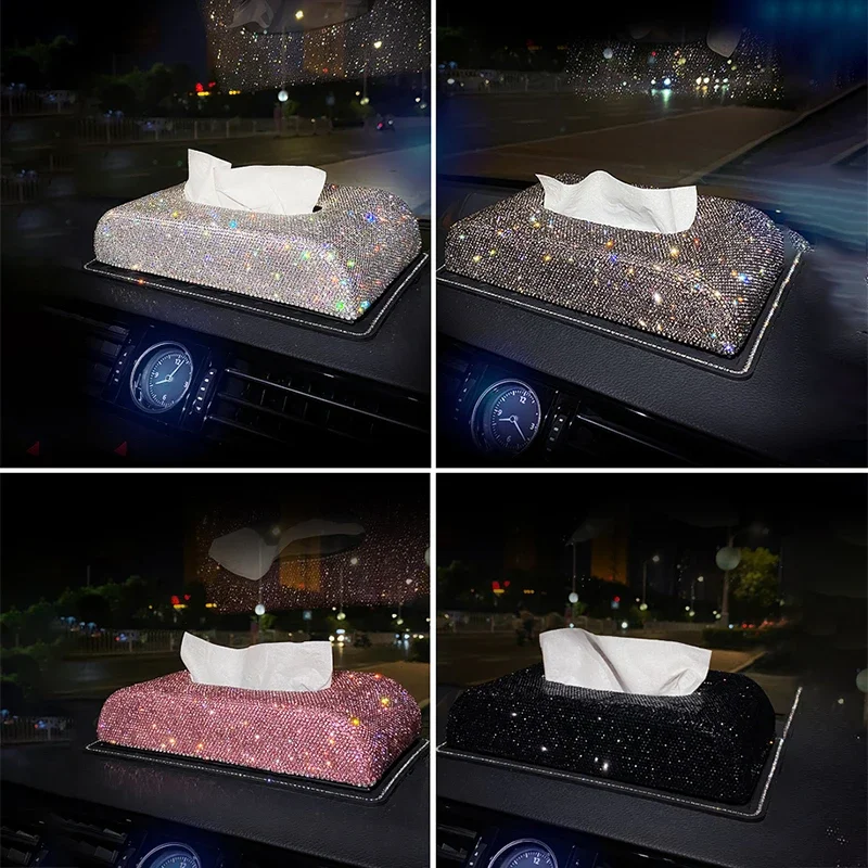 Car Diamond Crystal Tissue Box Napkin Holder Tissue Pumping Paper Box Toilet Paper Towel Storage Box Home Decor Auto Accessories