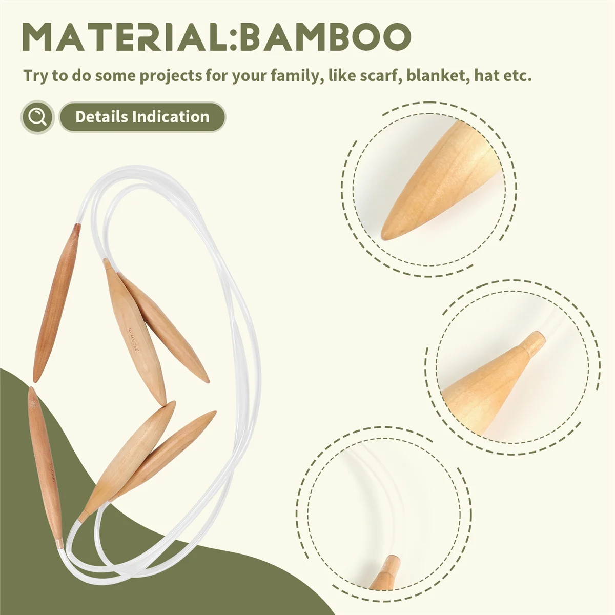 ABNH Bambus-Rundstricknadel-Set, übergroße Rundstricknadeln, Jumbo-Nadeln für klobiges Garn, US-Größe 19, 35, 50