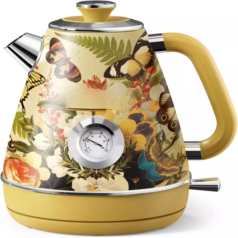 

All stainless steel retro flower printing European high-power electric kettle