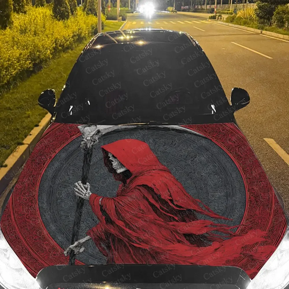 Mysterious Ritual Skeleton Hood Decal - Vibrant Car Vinyl Wrap For Engine Protection, Ideal Gift For Car Enthusiasts