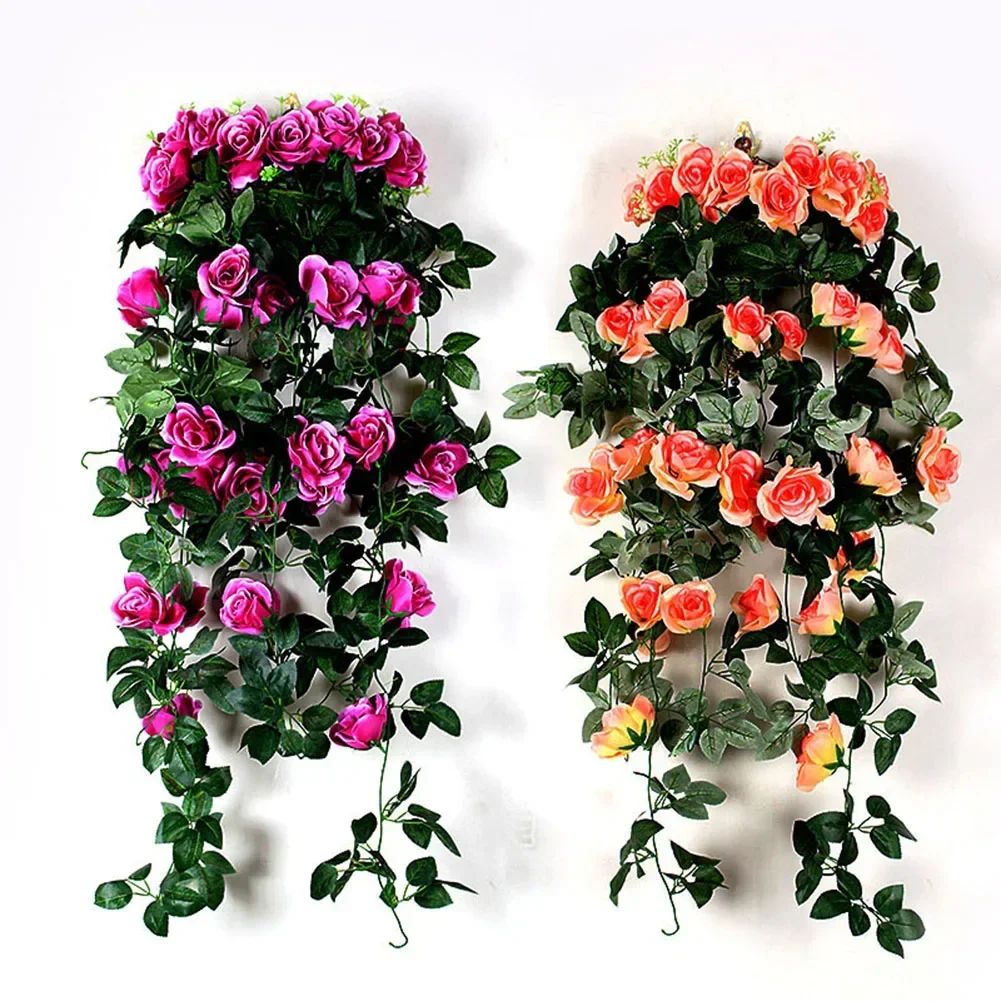 

Simulated Rose Vine False Flower Hanging Chlorophytum Comosum Basket Plastic Decoration Vine Wall Hanging Green Plant