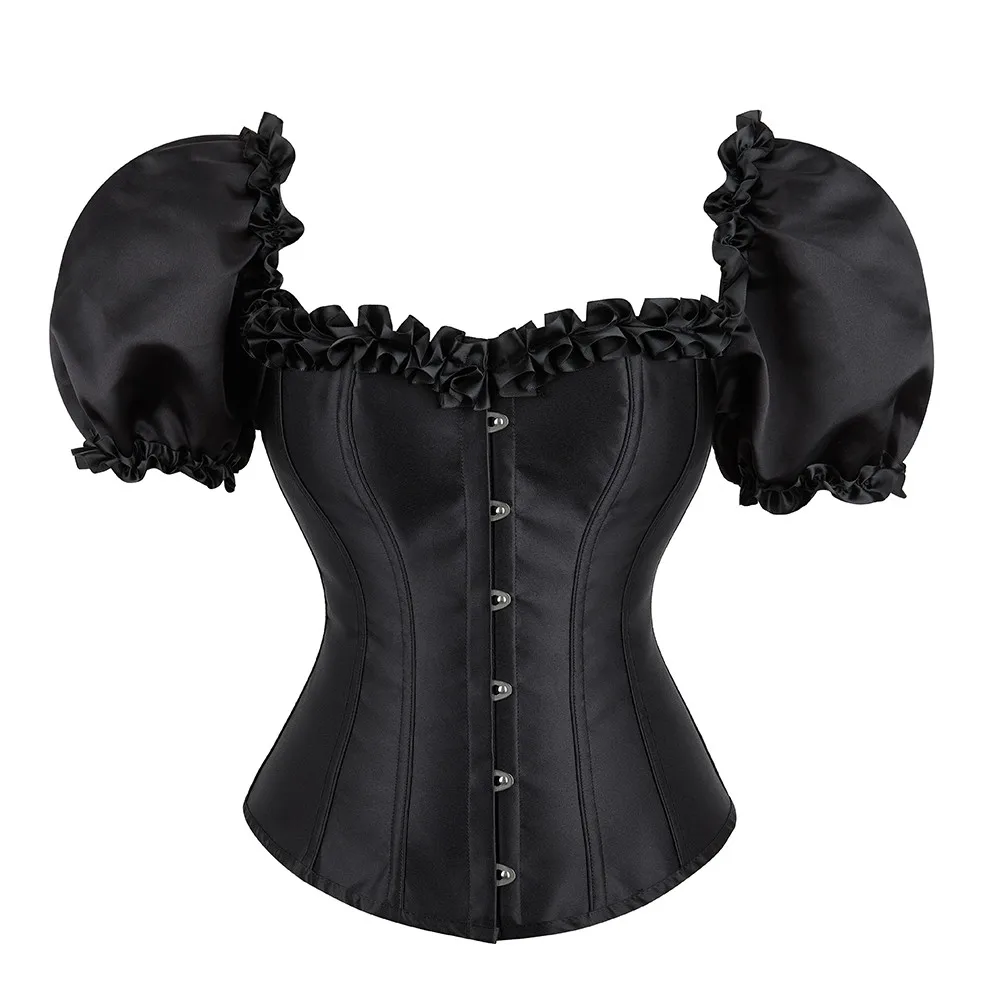 Sexy Gothic Princess Costume Short Sleeves Lace Up Corset Bustier Top Boned Waist Trainer Lingerie Overbust Corsets Body Shaper