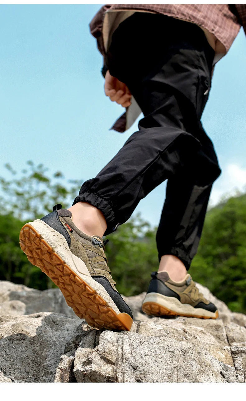 Herren Outdoor-Wanderschuhe Beige Schwarz Wildleder Mesh Patchwork Dicke Rutschfeste Sohle Trekking-Sneaker Schnürschuhe Camping Wandern – Detail 25