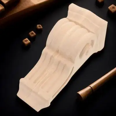 Natural Solid Wood Carved Roman Column Corner Applique Decorative Corbel Trim for Cabinet Doors Furniture Walls Wood Molding