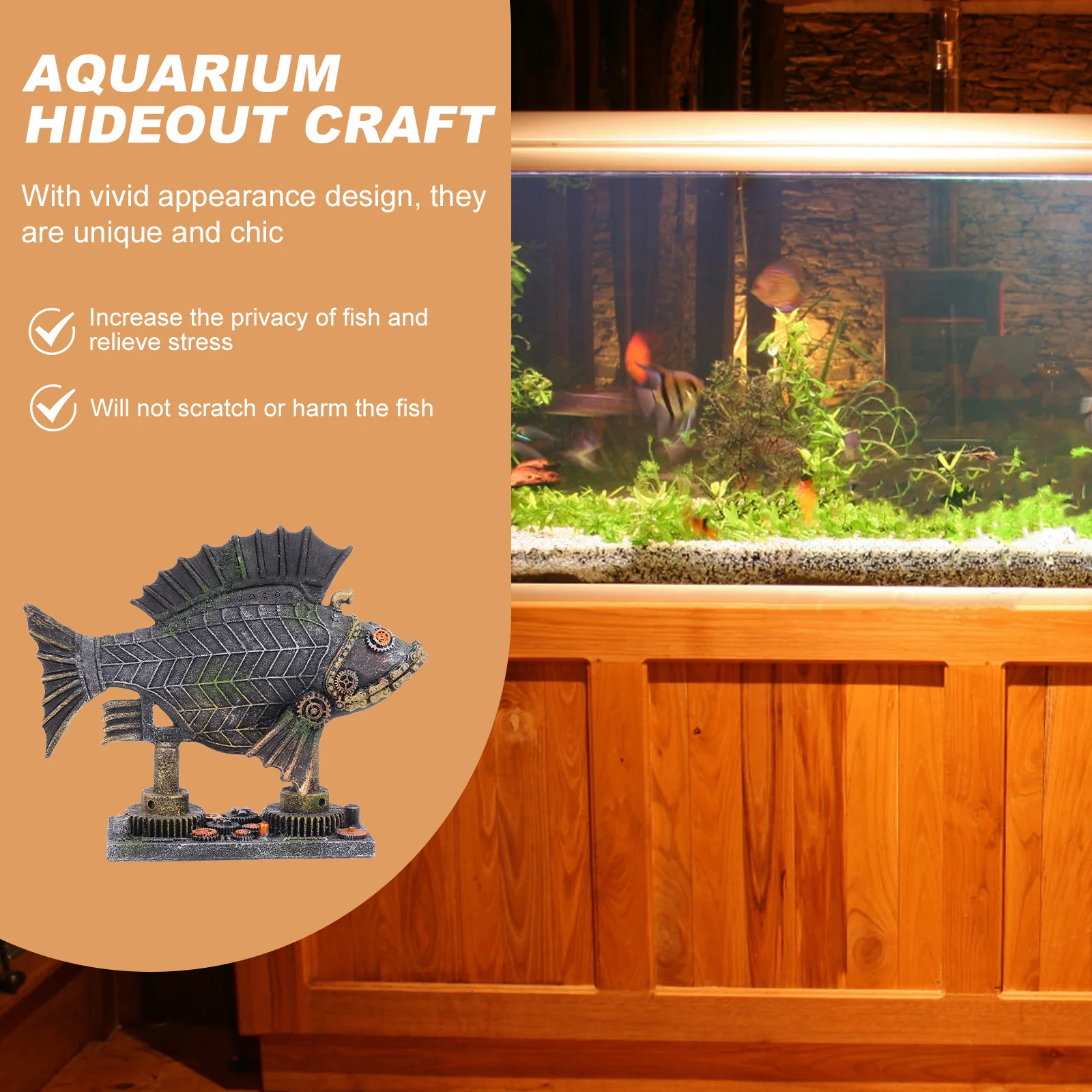 

1Pcs Fish Tank Decor Realistic Resin Aquarium Ornament Safe Nonfading Landscaping Adornment Attractive Aquarium Cave