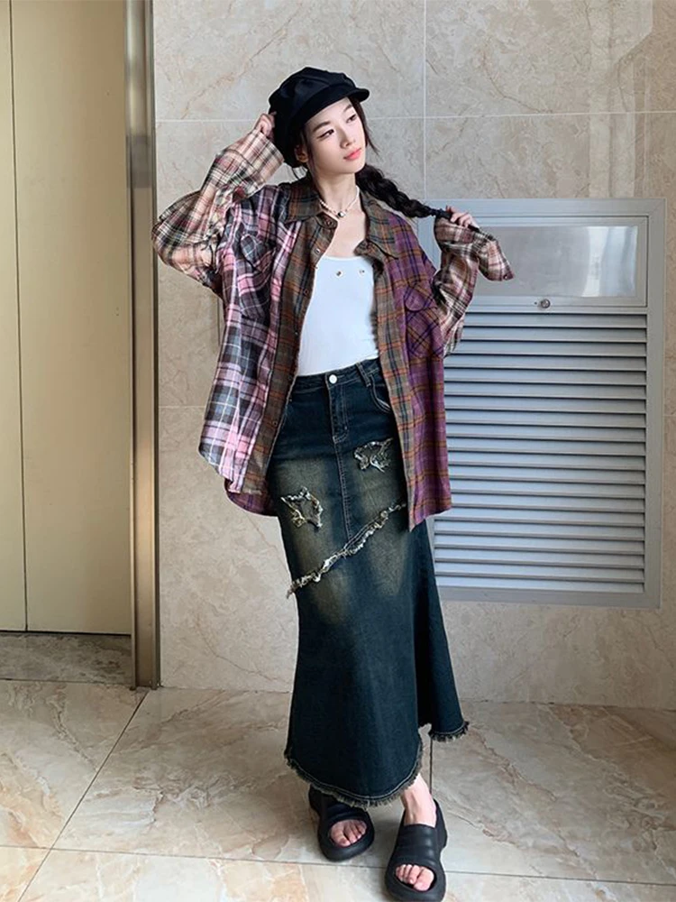 Star Embellied Distred Denim Fi Tail f Rok Dames Lente Zomer Nieuwe Amerikaanse Retro Pittige Meisje Bodycon Middellange lengte...