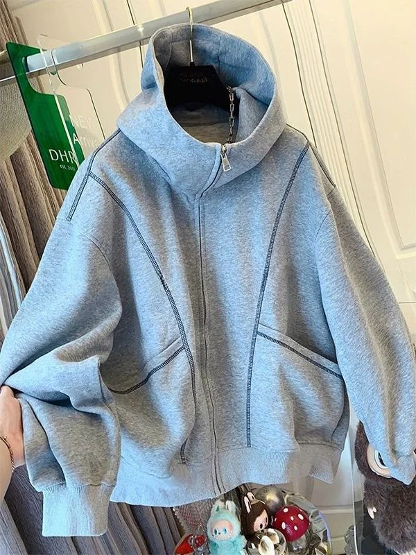 

plus Size 300 Pou Loose Fit 3D Hooded Long Sve Zipper Cardigan Women's Comfortable Spring Outerwear for Couples