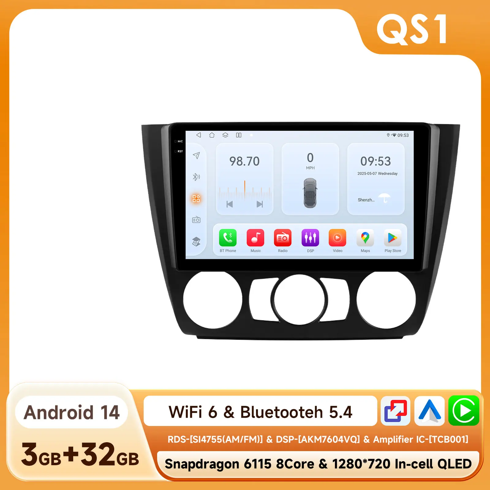 Android 14 Autoradio Voor BMW 1-Serie E87 E81 E82 E88 2004-2011 Auto Multimedia GPS Carplay 4G DSP BT 360 Camera Door Snapdragon6115