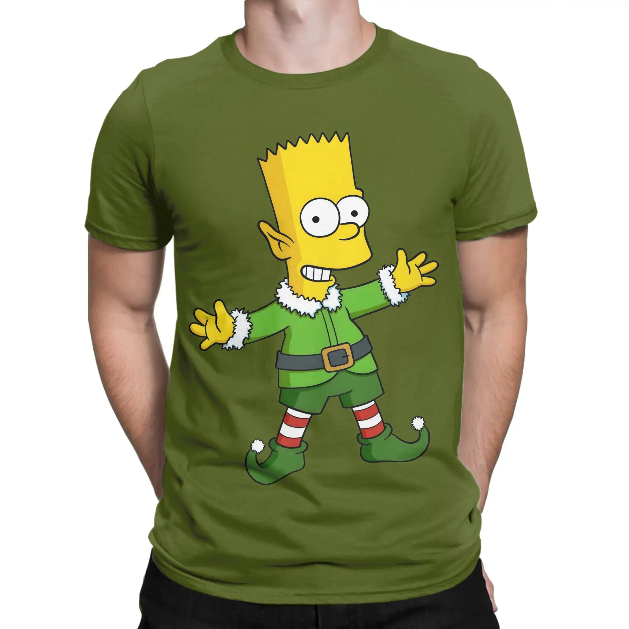 Vintage Cartoon S-Simpsons Christmas T-Shirts Men Crew Neck 100% Cotton T Shirt  Short Sleeve Tee Shirt Graphic Clothing
