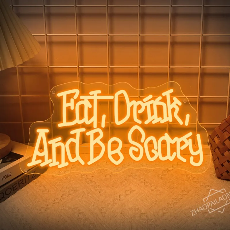 

Eat Drink And Be Scary LED Neon Sign Halloween Light Up Sign Room Bar Party Room Wall Decorations Halloween Neon Led Sign