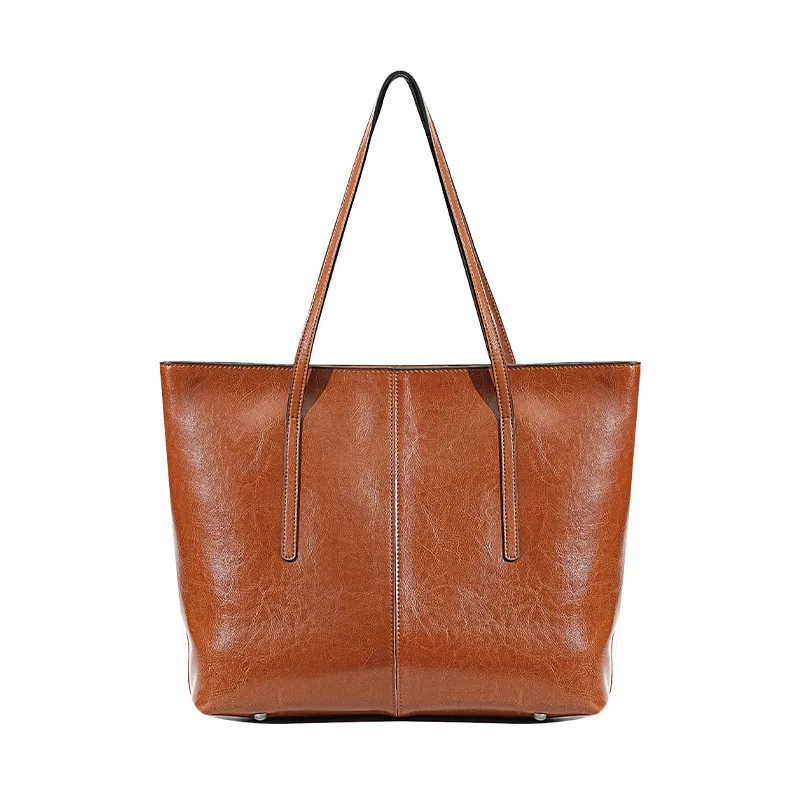 European and american fashion women bag2024All-Matching Genuine Leather Tote Bag Fashionable Texture Large Capacity Cowhide Wome