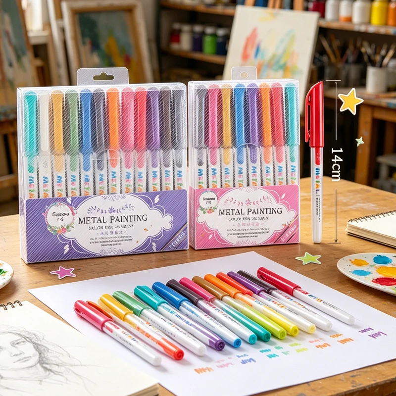 

8-12 Colors Permanent Paint Pens Metallic Markers Pen Set Scrapbooking DIY Wood Art Marker Pens Stationery Supplies Gift 2mm