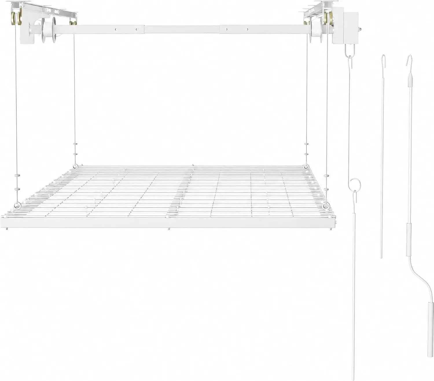 4x8ft Overhead Garage Storage Lift Rack, Ceiling Storage Rack Hoist Shelf With Hand Crank And Drill Adapter, 350 Lb Capacity Heavy Duty Carbon Steel, Adjustable Height, Safety Lock For Bins And Gear