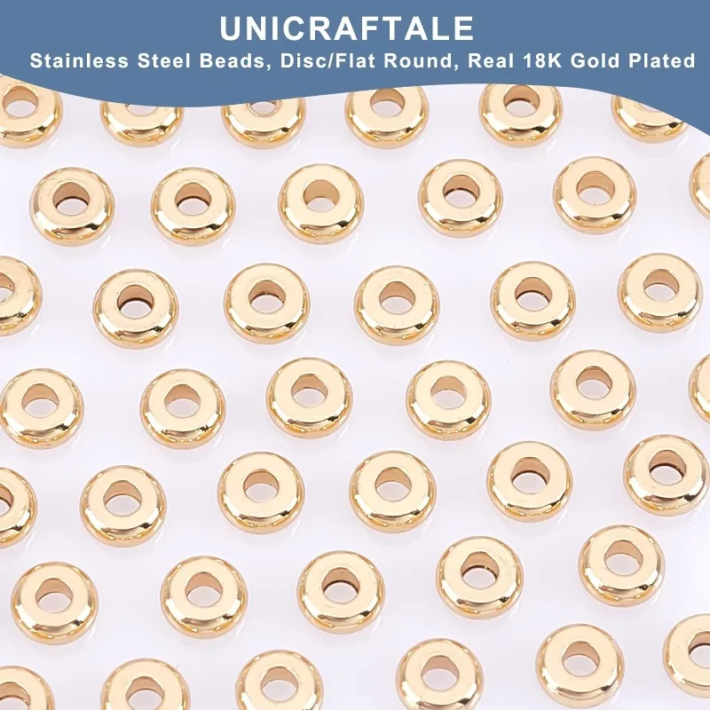 200 Pcs 4mm Flat Round Beads 202 Stainless Steel Spacer Beads Hole 1.5mm Disc Real 18K Gold Plated Beads Find for DIY Bracele