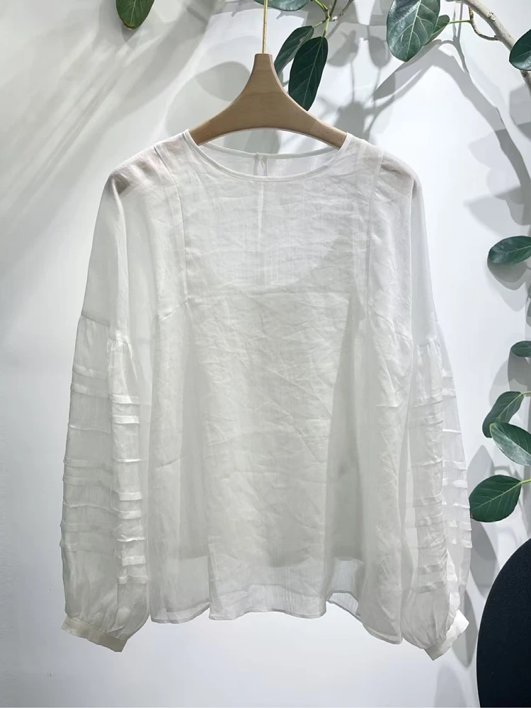 

2026ss summer casual new women 100% linen high quality long sleeve loose shirt blouse for ladies 2 color
