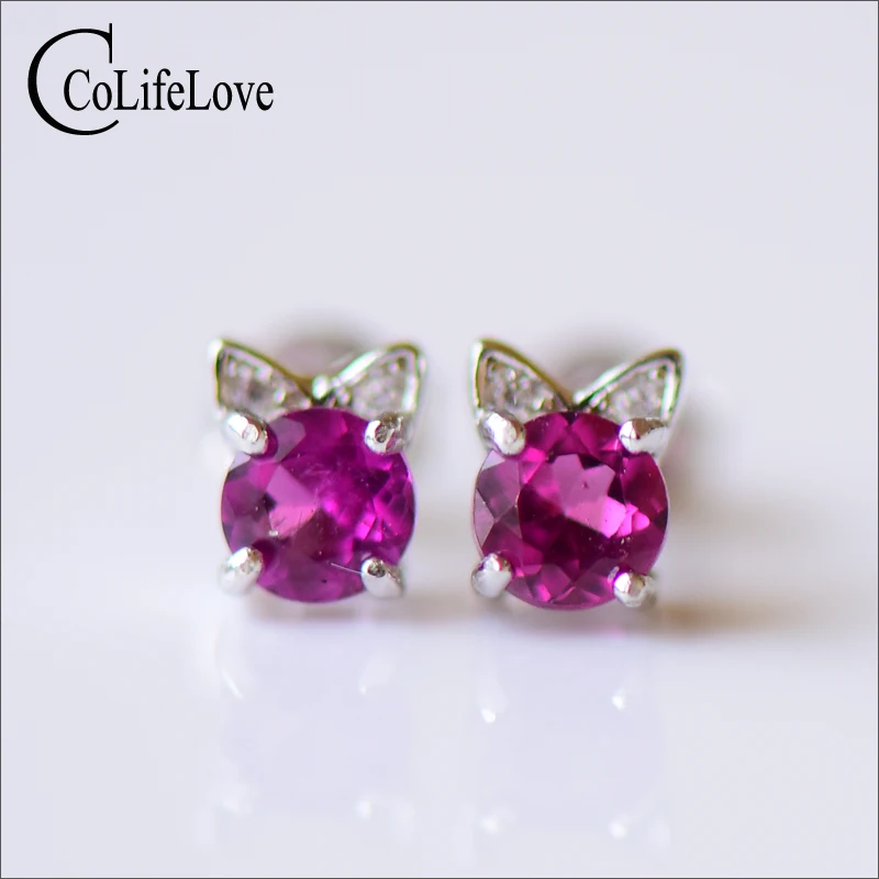 Total 0.5ct 4mm Natural Pyrope Stud Earrings for School Girl Allergy Free 925 Silver Garnet Earrings with 3 Layers Gold Plating