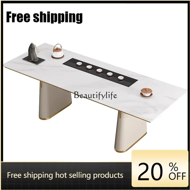 

x4 Modern light luxury high-end rock slab tea table office large slab balcony automatic boiling water tray integrated