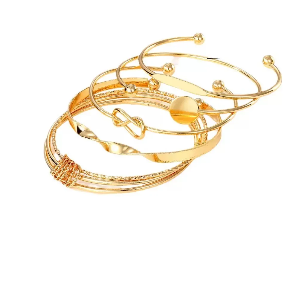 5 pieces fashionable steel-rimmed multi-layer elegant and exquisite spiral geometric adjustable ladies' bracelets, suitable for image 6