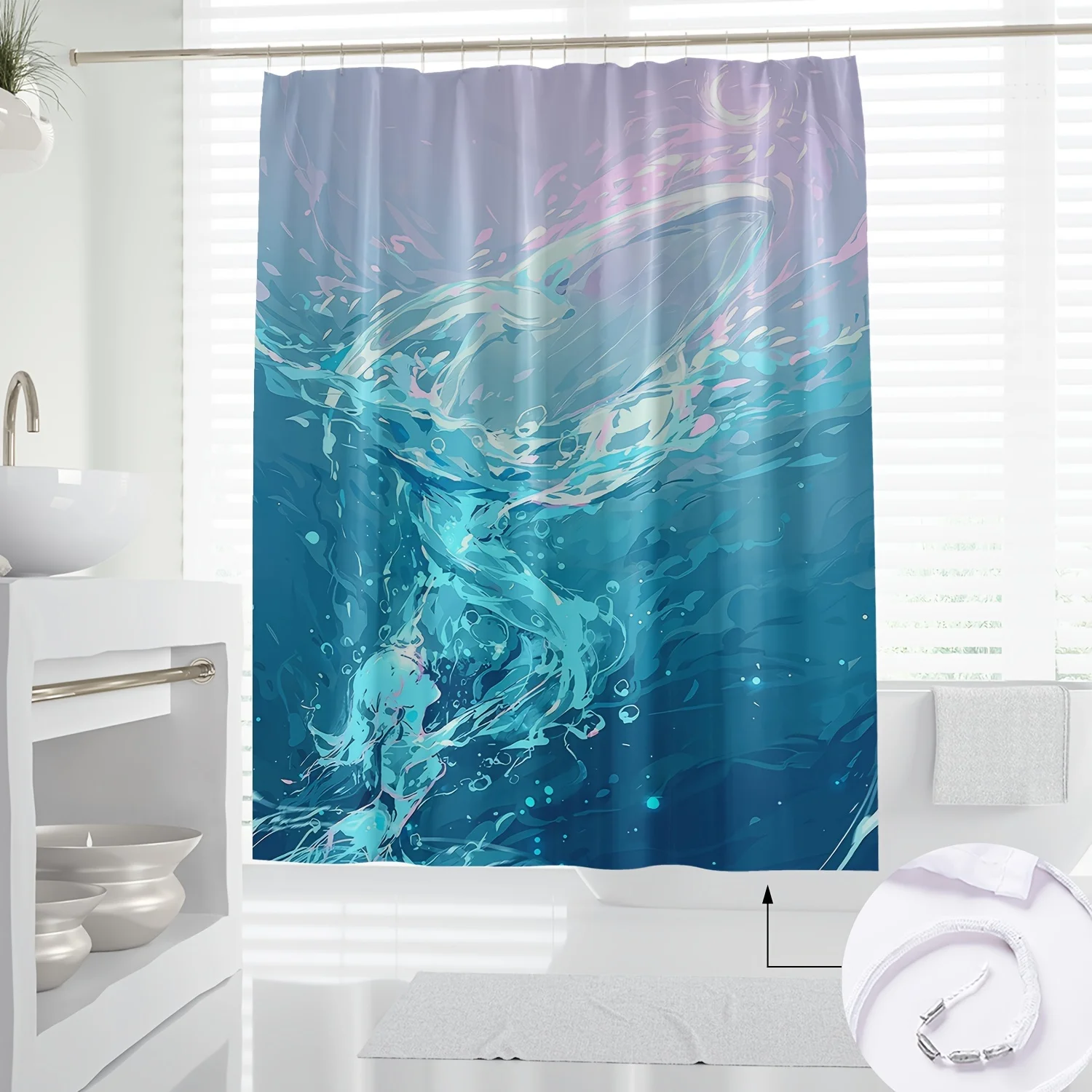 

1 шт., занавеска для душа с цифровым принтом «Тысканные синие океанские волны» — современный художественный декор для ванной комнаты с ярким абстрактным дизайном, Machin