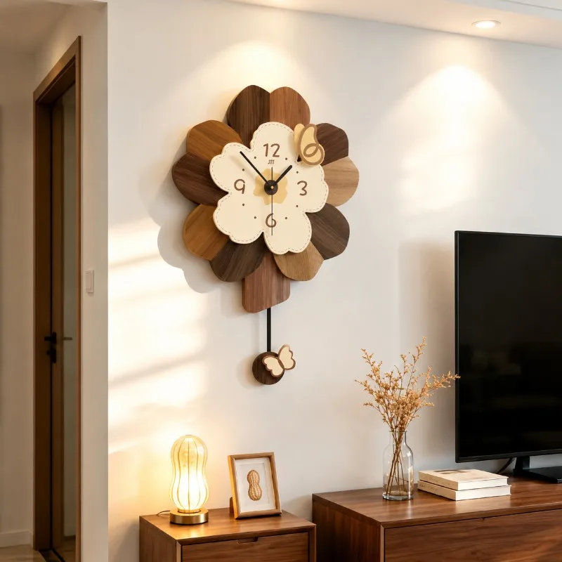 Wooden Flower Silent Wall Clock Butterfly Shape Nordic Living Room Wall Clock Bedroom Entryway Vintage Luxury Home Decor