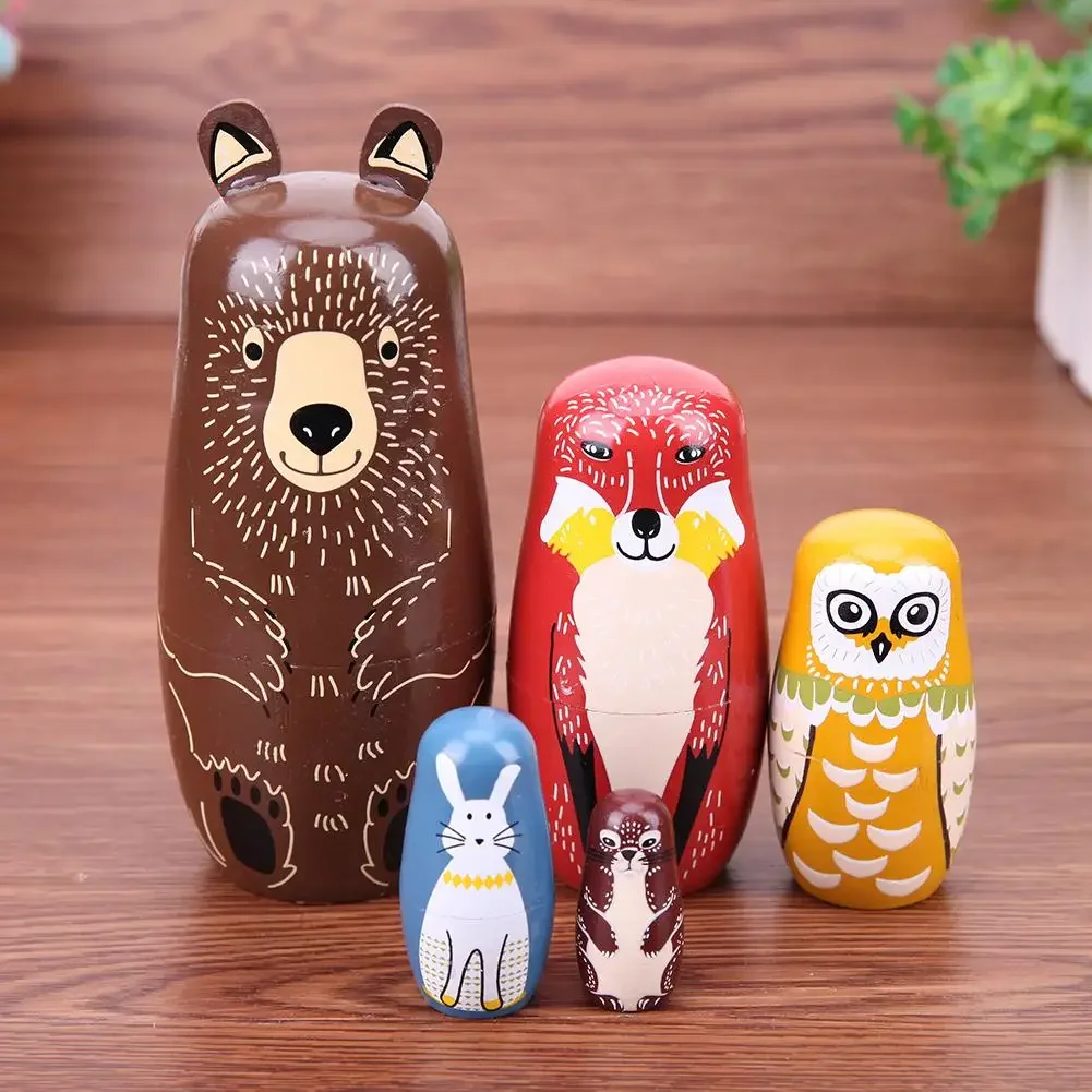 1 Set Matryoshka Dolls Wood Russian Nesting Dolls Babushka Hand Paint Bear Poupee Russe for Kids Gifts Crafted Doll Home Decor