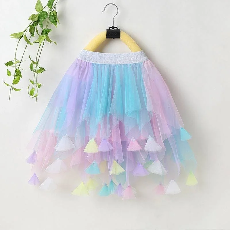 2-12Yrs Rainbow Girls Skirts Baby Girl Colorful Irregular Skirt Bottomst Long Skirt Fashion Color Strip Princess Dance Tutu 2022