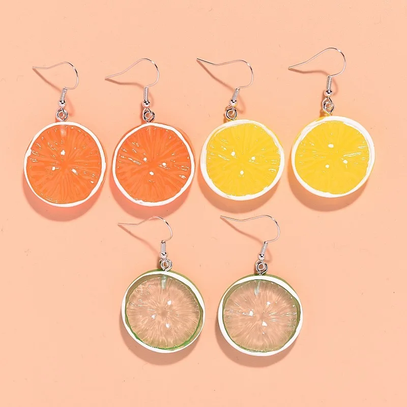 1pair Personality Interesting Resin Earrings Strange Imitation Orange Lemon Slice Earrings Jewelry