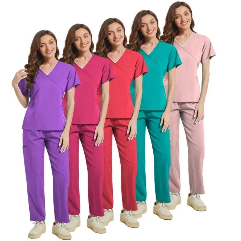 Uniformi chirurgiche Set di Scrub per infermiere mediche donna salone di bellezza abbigliamento da lavoro Scrub clinico Top pantaloni da Jogging tuta da medico per allattamento