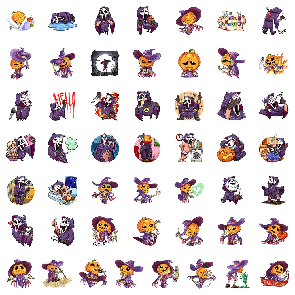 50 قطعة من ملصقات جرافيتي على شكل رأس Ghost & Pumpkin - ديكور مقاوم للماء للهالوين لكوب الماء والكمبيوتر (متجر Anime Worlds)