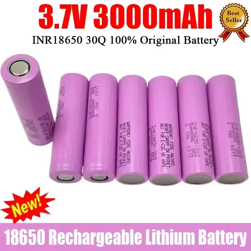 ドライバー用充電式リチウム電池,18650 V,3.7 mAh,30q,inr18650,20A,懐中電灯,ドアベル,ドローン用