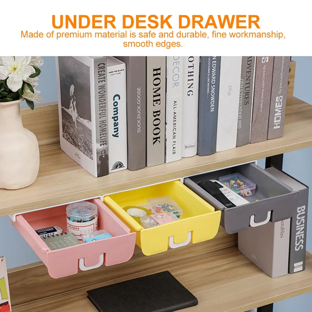 Under Desk Drawer Hidden Slide Out Organizer Self-Adhesive Pencil Drawer Tray Expandable Storage Box for Table Bottom Pen Holder