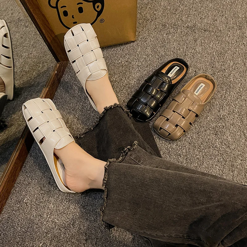 Summer Slip-on Women Leather Slipper Fashion Mules Sandals Sports Casual Size 35-40