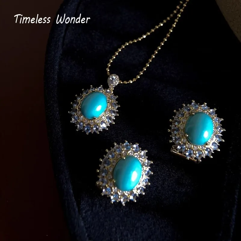 الخالدة عجب ريترو الزركون فو حجر قلادة سلاسل N زر أقراط النساء مصمم طقم مجوهرات العصرية نادر خمر 4612 #1