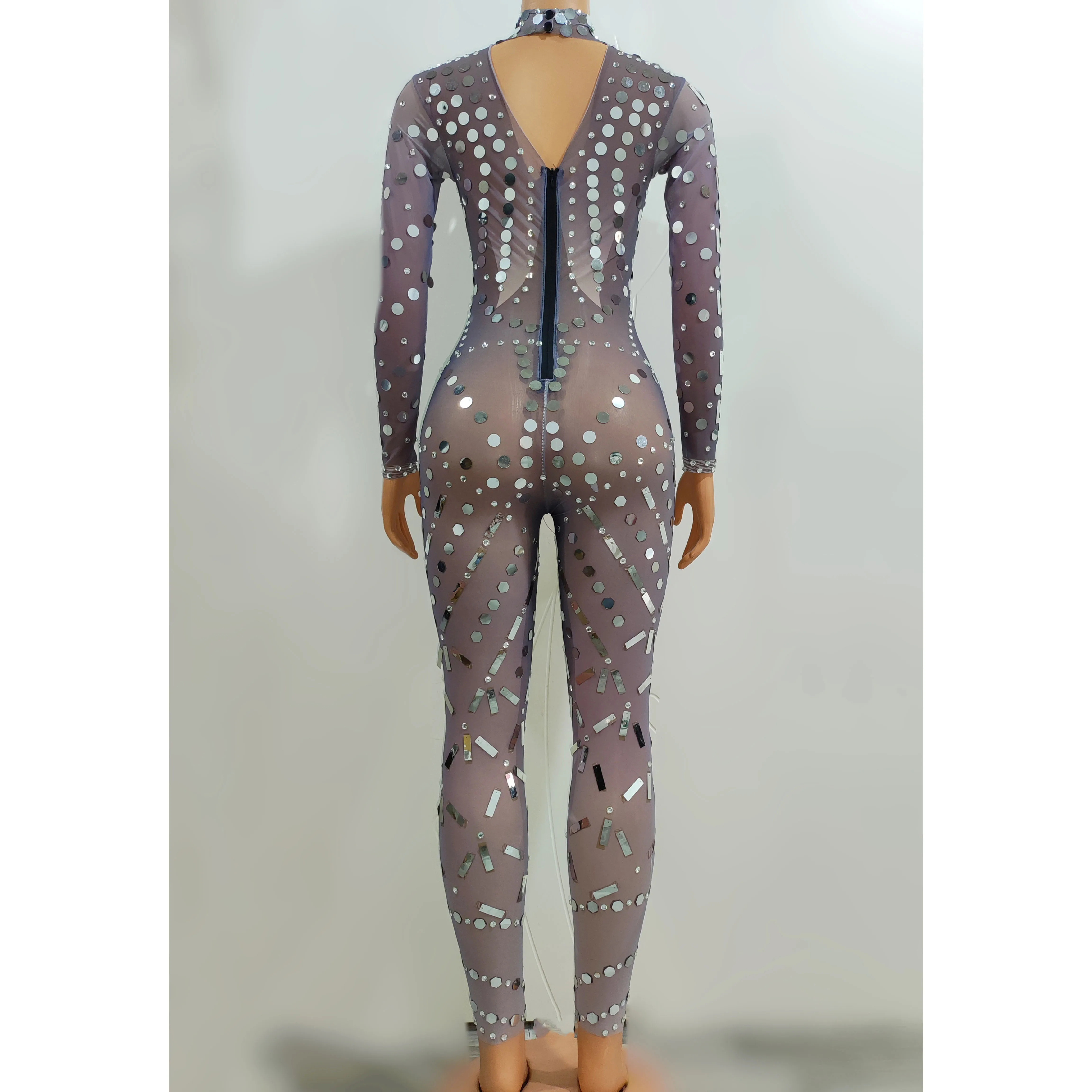 Estiramento pólo dança traje lantejoulas macacão drag queen outfit cantor desempenho palco wear boate dj ds rave roupas yj015