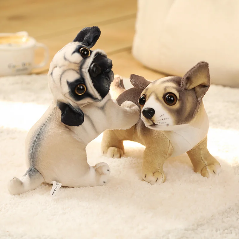 Simulation Beagles Chihuahua Bulldog Dog Plush Toys Home Decor Stuffed Cute Animals Dolls Soft Real Like Pillow for Kids Gift