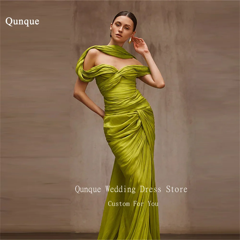 

Qunque Elegant Evening Dresses Long Train Sweetheart A Line Modern Vestidos De Fiesta Off The Shoulder Backless Dress Customized